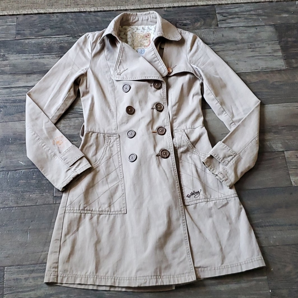 Billabong Double Breasted Lightweight Trench Coat Small